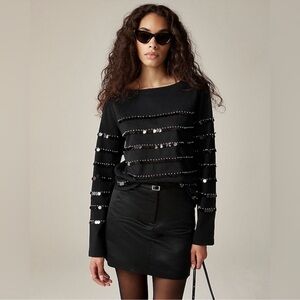 NWT J. Crew 2024 Heavy Jersey Long Sleeve T-shirt Paillette Embellishment Size S